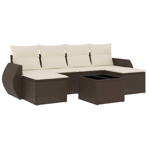 Set Divani da Giardino 7 pz con Cuscini Marrone in Polyrattan - Foto 1