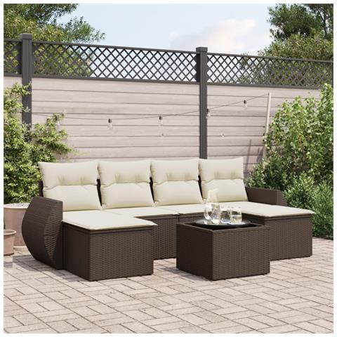 Set Divani da Giardino 7 pz con Cuscini Marrone in Polyrattan - Foto 2