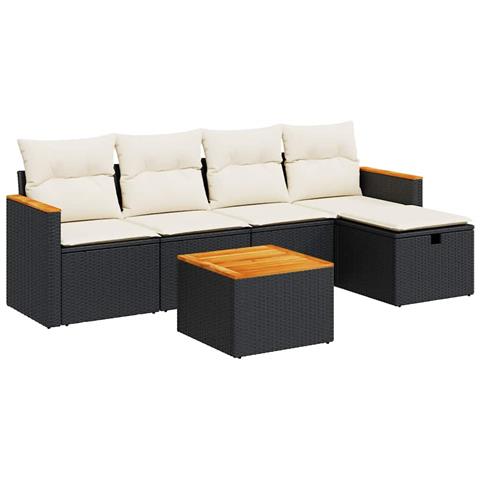 Set Divano da Giardino 6 pz con Cuscini Nero in Polyrattan - Foto 1