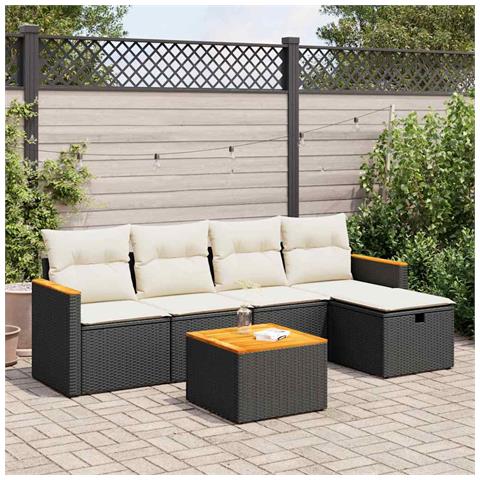 Set Divano da Giardino 6 pz con Cuscini Nero in Polyrattan - Foto 2