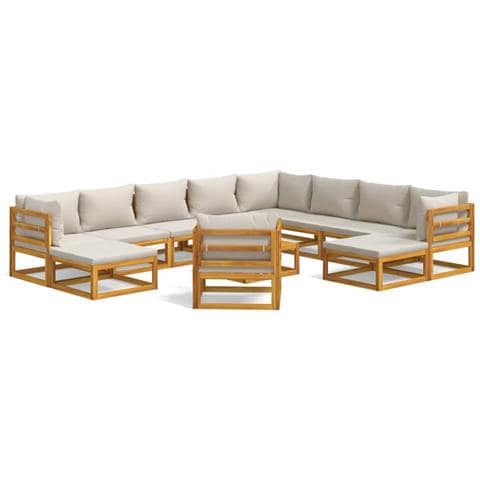 Set Salotto Giardino 12pz Cuscini Grigio Chiaro Legno Massello - Foto 1