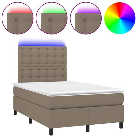 Letto a Molle con Materasso e LED Tortora 120x190 cm in Tessuto - Foto 1
