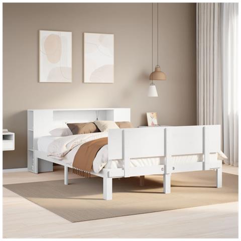 Letto Libreria senza Materasso Bianco 120x200 cm Legno di Pino - Foto 2