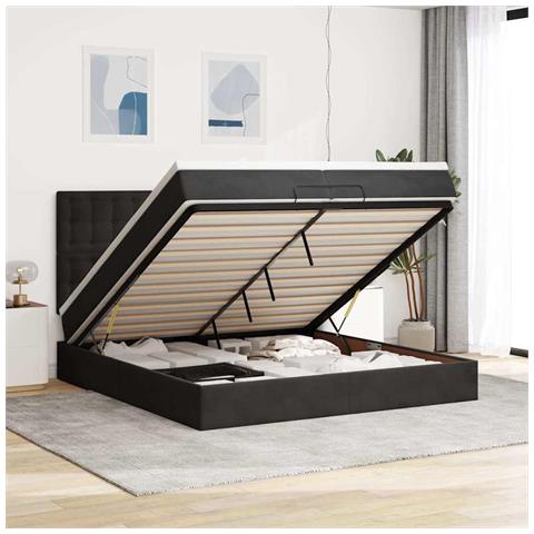 Struttura Letto Pouf con Materassi Nero 200x200 cm Velluto - Foto 2