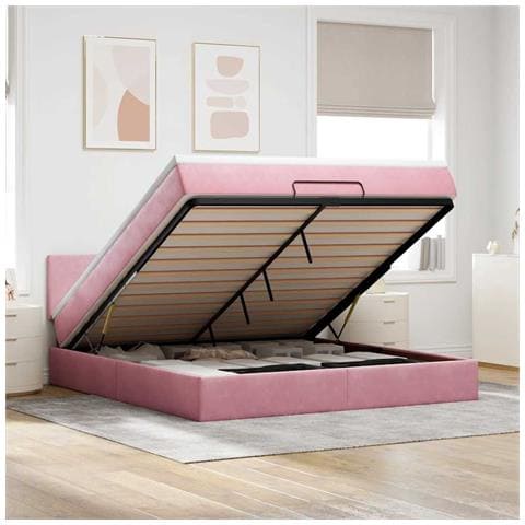 Struttura Letto Pouf con Materasso Rosa 160x200 cm in Velluto - Foto 2