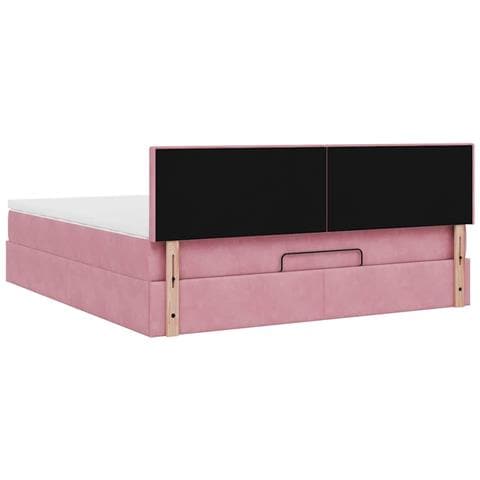Struttura Letto Pouf con Materasso Rosa 160x200 cm in Velluto - Foto 9
