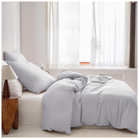 Set Biancheria Da Letto 200x200 Cm 2 Cuscini 80x80 Cm In Microfibra Grigio Chiaro - Foto 2