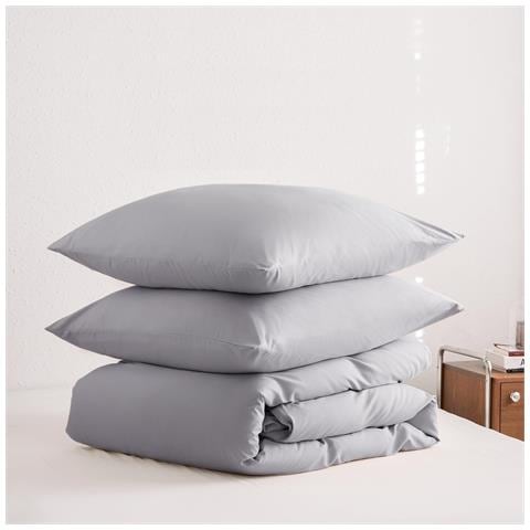 Set Biancheria Da Letto 200x200 Cm 2 Cuscini 80x80 Cm In Microfibra Grigio Chiaro - Foto 4