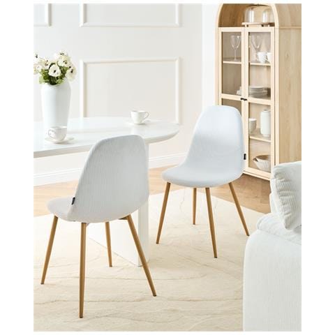 Set Di 2 Sedie Da Pranzo Hilden Velluto A Coste Bianco - Foto 1