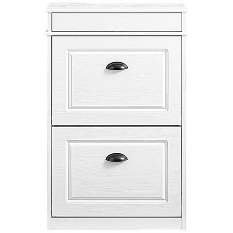 Sobuy Armadio Portascarpe Con Ante A Ribalta, Effetto Legno Invecchiato Bianco - Foto 1