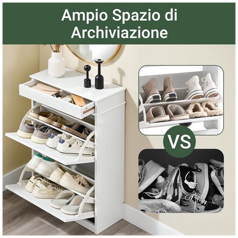 Sobuy Armadio Portascarpe Con Ante A Ribalta, Effetto Legno Invecchiato Bianco - Foto 7