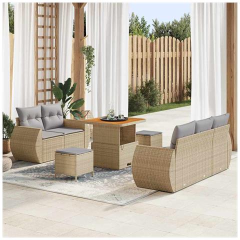 Set Divano da Giardino con cuscino 8 pcs beige e grigio chiaro - Foto 2