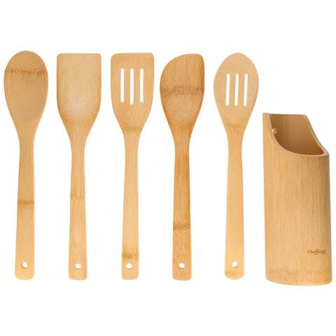 Set Di Spatole Da Cucina In Bambù Con Portaposate, Marrone / Beige - Foto 5