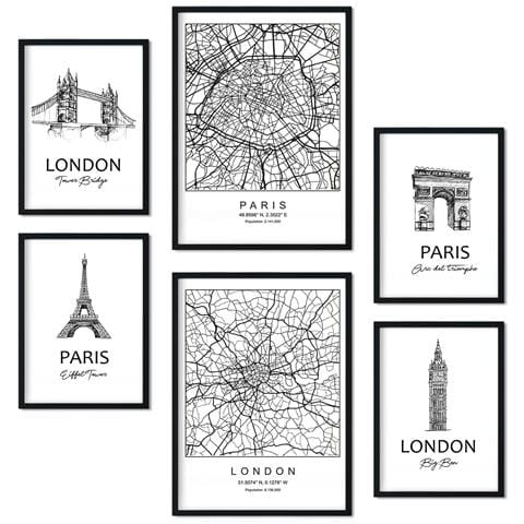 Set Di 6 Stampe Da Parigi E Londra Collezione Di Pannelli Con Collage Estetico Per La Decorazione D'interni A3 & A4 Senza Cornice - Foto 1