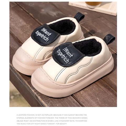 Pantofole Invernali Impermeabili In Pelle Pu Con Fodera In Pile E Suola Spessa In Cotone White 38 - Foto 6