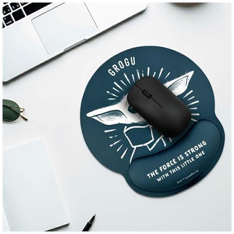 Tappetino Per Mouse Ergonomico Xxl Design Grogu Yoda Con Poggiapolsi, Blu - Foto 4