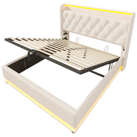 Letto Matrimoniale In Pu Con Luce Led A 360° E Vano Idraulico - Foto 3