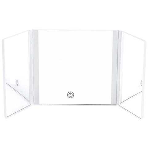 Specchietto Da Trucco Triplo Pieghevole Bianco Per Aletta Parasole Auto - Senza Luci - Foto 2