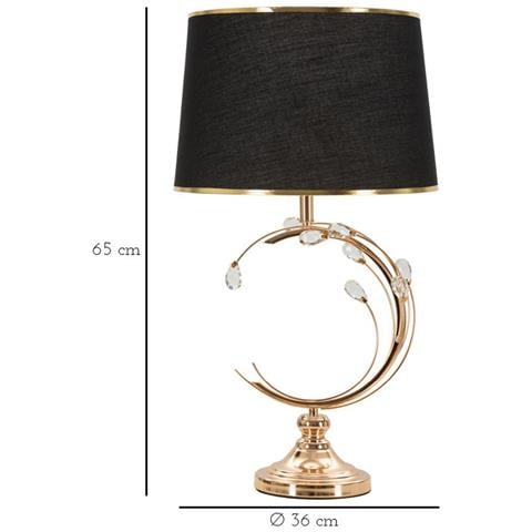 Lampada Da Tavolo Bruxelles In Metallo Nero E Oro Con Paralume In Tessuto — Ø 36 Cm - Foto 6