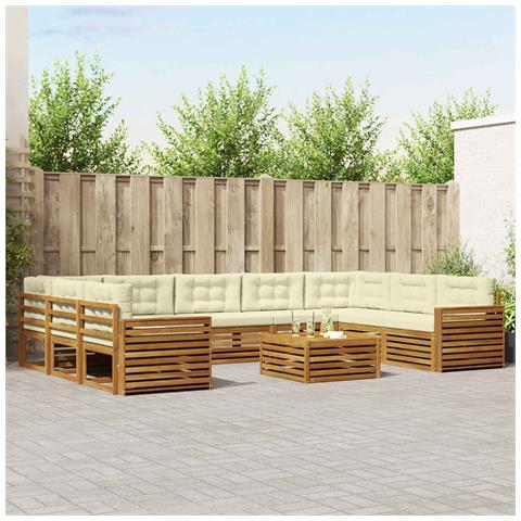 Set divani 10 pcs Naturale e Crema Legno di Acacia Massello - Foto 2