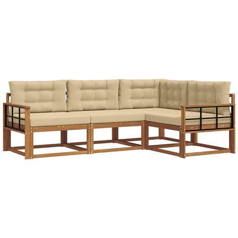 Set di divani da esterno con cuscino 4 pcs Naturale e Beige - Foto 1