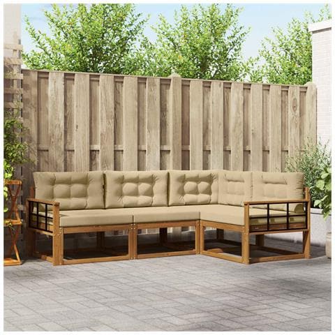 Set di divani da esterno con cuscino 4 pcs Naturale e Beige - Foto 2