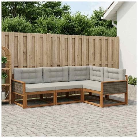 Set di divani da esterno 4 pcs Naturale e Grigio chiaro - Foto 2