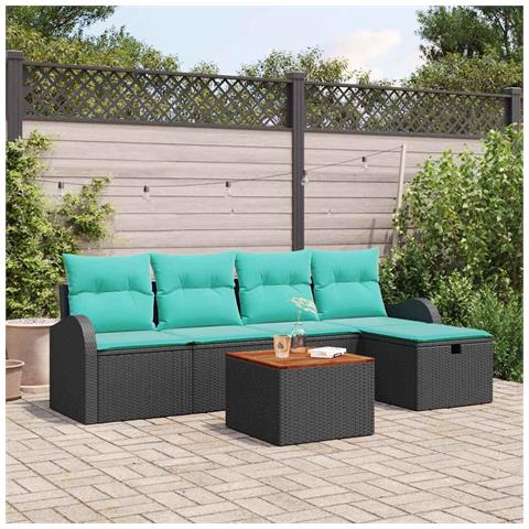Set Divano da Giardino con cuscino 6 pcs Nero Poly Rattan - Foto 2