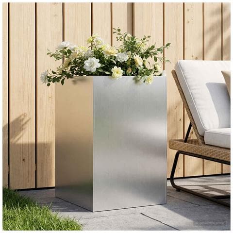 Vaso da giardino Argento 40 x 40 x 75 cm Acciaio zincato - Foto 2