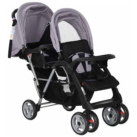Passeggino Gemellare A Tandem In Acciaio Grigio E Nero - Foto 8