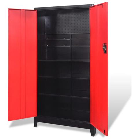 Armadio Portautensili 2 Ante Acciaio 90x40x180 Cm Nero E Rosso - Foto 1