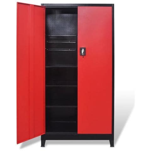 Armadio Portautensili 2 Ante Acciaio 90x40x180 Cm Nero E Rosso - Foto 2