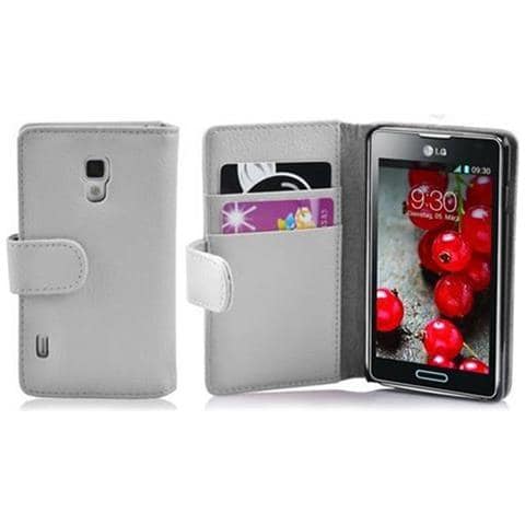 Custodia Compatibile Con Lg Optimus L7 Ii In Magnesio Bianco - Coperchio Protettivo In Ecopelle Testurizzata E Tasca Per Carte Di Credito - Foto 1