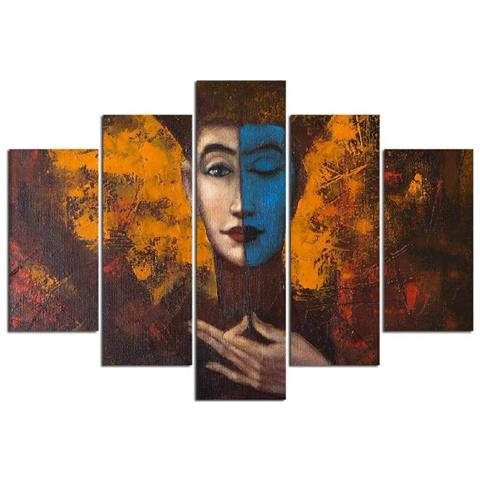 Set 5 Quadro 5 Pz Viso, Per Soggiorno, Camera, Ingresso, In Mdf, 108 X 70 Cm - Foto 1