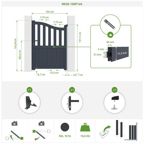 Cancello 1m Meije H. 1,4m Grigio + 2 Pali Eifel H. 166cm Grigio - Foto 8
