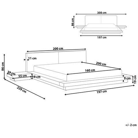 Letto Matrimoniale Legno Scuro Con Testata In Bouclé Con Led 160 X 200 Cm Zen - Foto 7