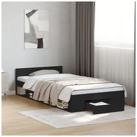 Giroletto Con Cassetto Nero 75x190 Cm In Legno Multistrato - Foto 1