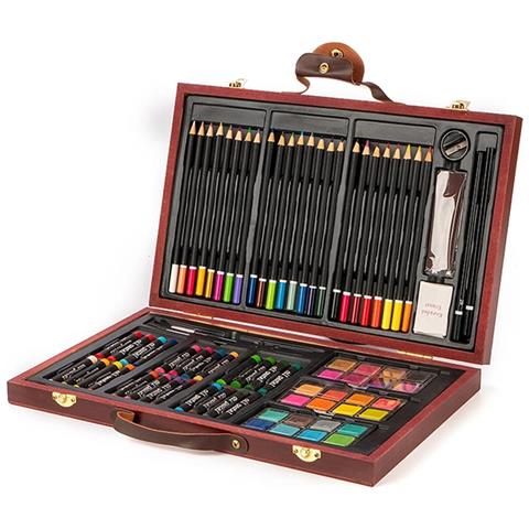 Valigetta Legno Pittore 78pz Colori Pittura Pastelli Acquerelli Professionale - Foto 1