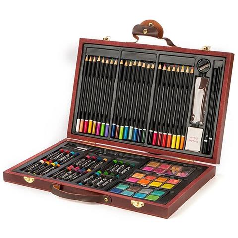 Valigetta Legno Pittore 78pz Colori Pittura Pastelli Acquerelli Professionale - Foto 5