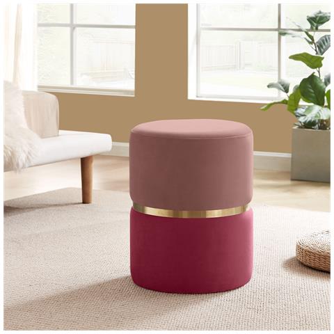 Pouf Louise In Velluto Rosa Lampone E Metallo Dorato - Foto 1