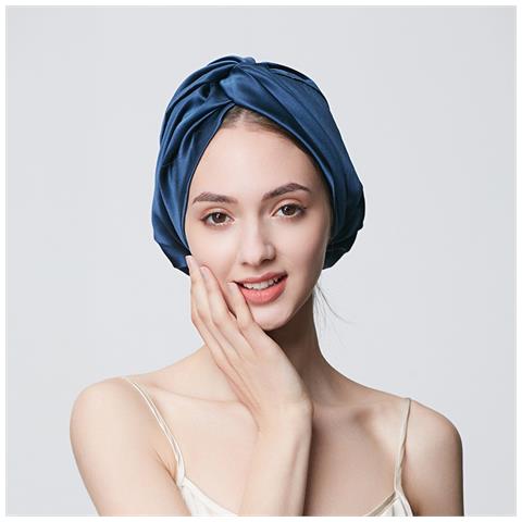 Cuffia Da Notte In Seta, Cuffia Per Capelli Per Dormire, Cuffia In Raso Per Capelli Ricci Blue - Foto 1