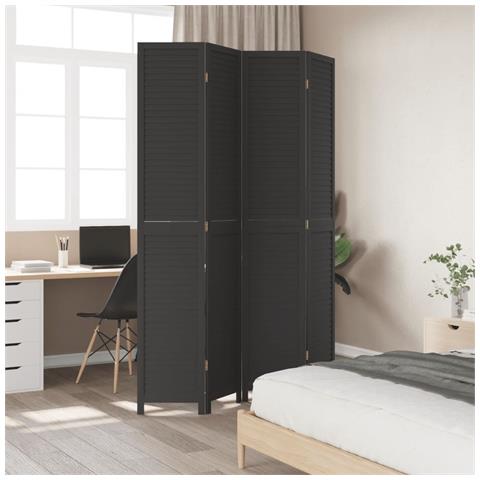 Divisorio Ambienti 4 Pannelli Nero Legno Massello Di Paulownia - Foto 3