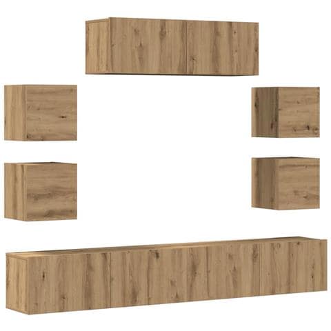 Set Mobile Tv 7 Pz Montato A Parete Rovere In Legno Multistrato - Foto 2