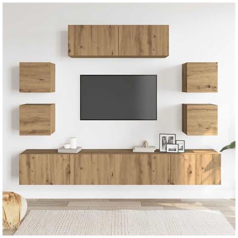 Set Mobile Tv 7 Pz Montato A Parete Rovere In Legno Multistrato - Foto 3