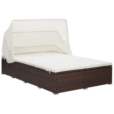 Lettino Prendisole A 2 Posti Con Cuscino In Polyrattan Marrone - Foto 2