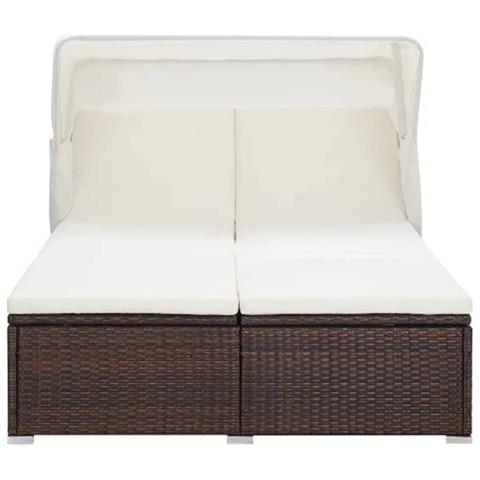 Lettino Prendisole A 2 Posti Con Cuscino In Polyrattan Marrone - Foto 1