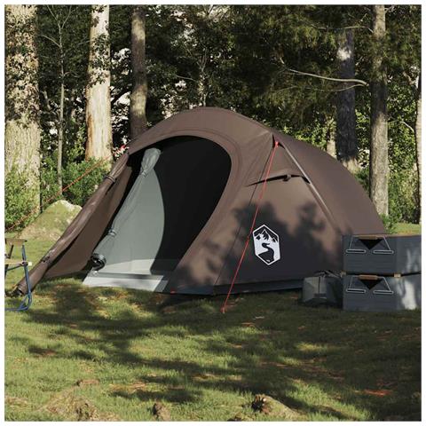 Tenda da Campeggio a Tunnel per 3 Persone Marrone Impermeabile - Foto 1