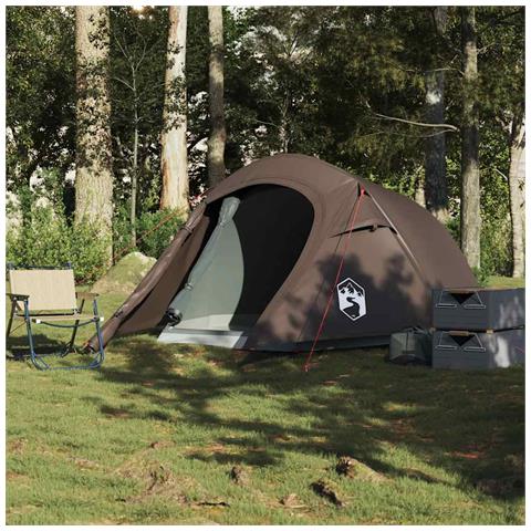 Tenda da Campeggio a Tunnel per 3 Persone Marrone Impermeabile - Foto 2