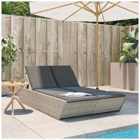 Lettino Prendisole Doppio con Cuscini Grigio Chiaro Polyrattan - Foto 2