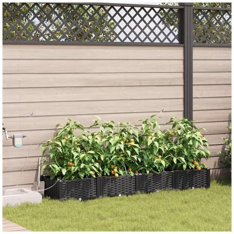 Fioriere da Giardino con Sistema di Irrigazione 4 pz Nero - Foto 2